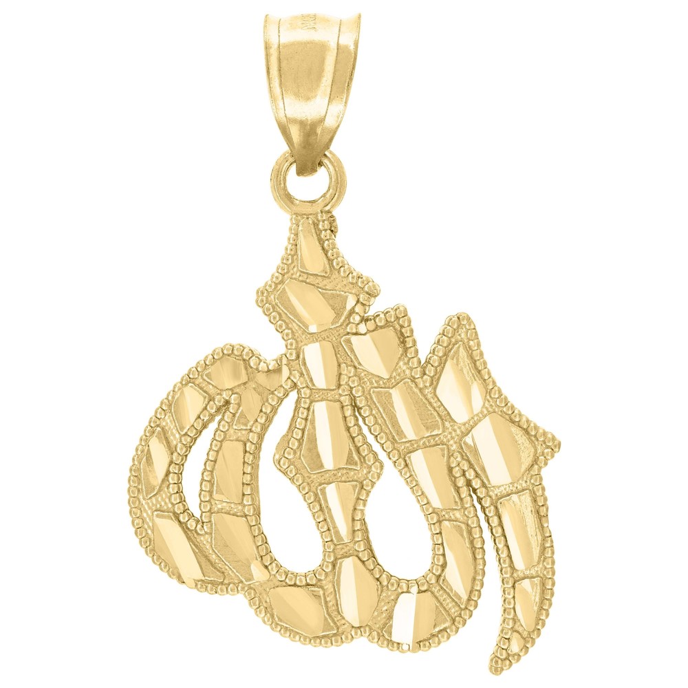 10kt 10k Yellow Gold Unisex Diamond-Cut Nugget Allah Religious Charm Pendant